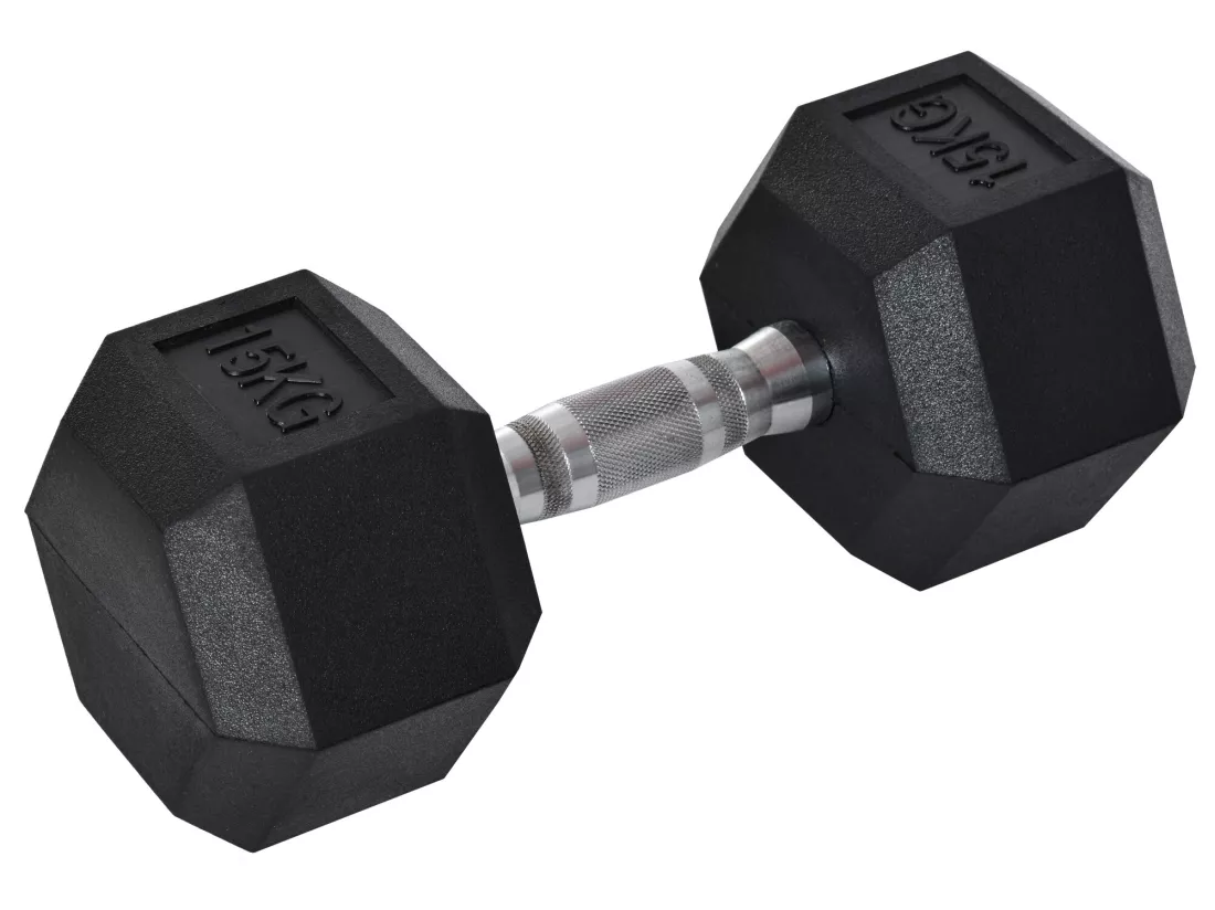 Haltère courte poids 15 Kg - entraînement musculaire & haltérophilie - acier caoutchouc noir
