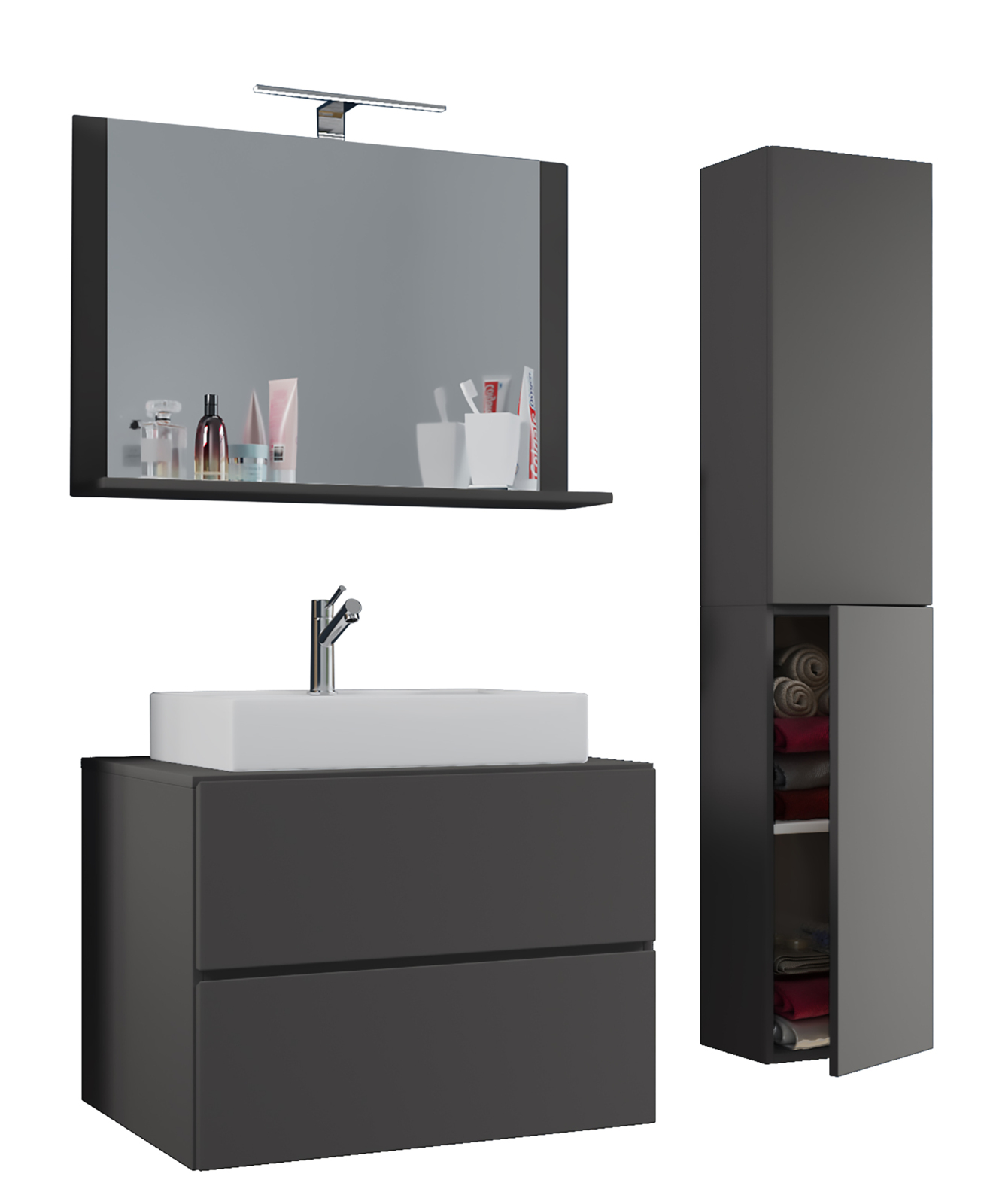 4-teiliges Badmöbel-Set LENDAS L - anthrazit - mit Hochschrank - 94 cm