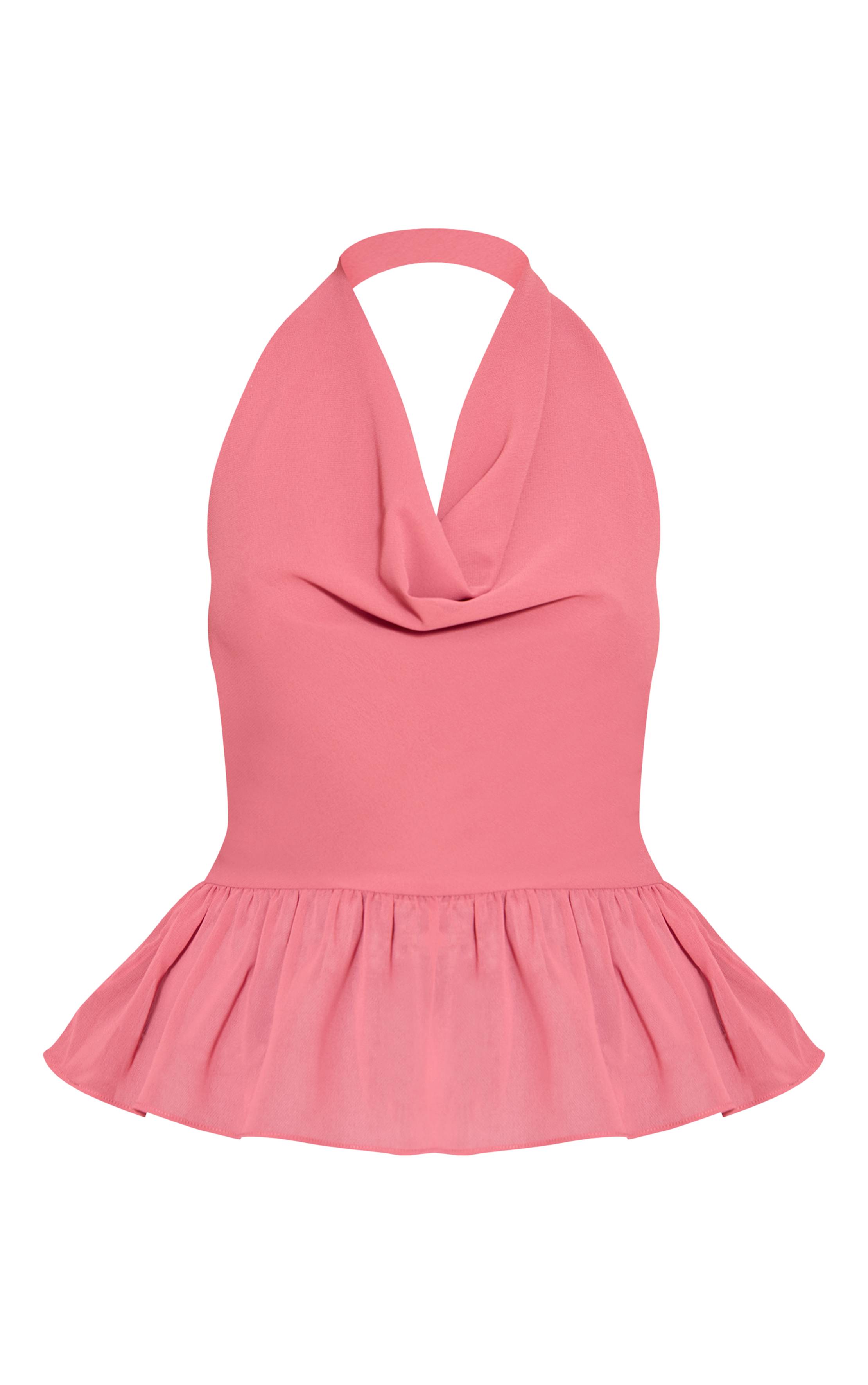 Blush Rose Top Col Bénitier À Encolure Dos-nu En Mousseline Avec Ourlet Péplum