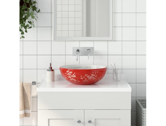 VIDAXL - Vasque à poser blanc et rouge rond f41x14 cm céramique