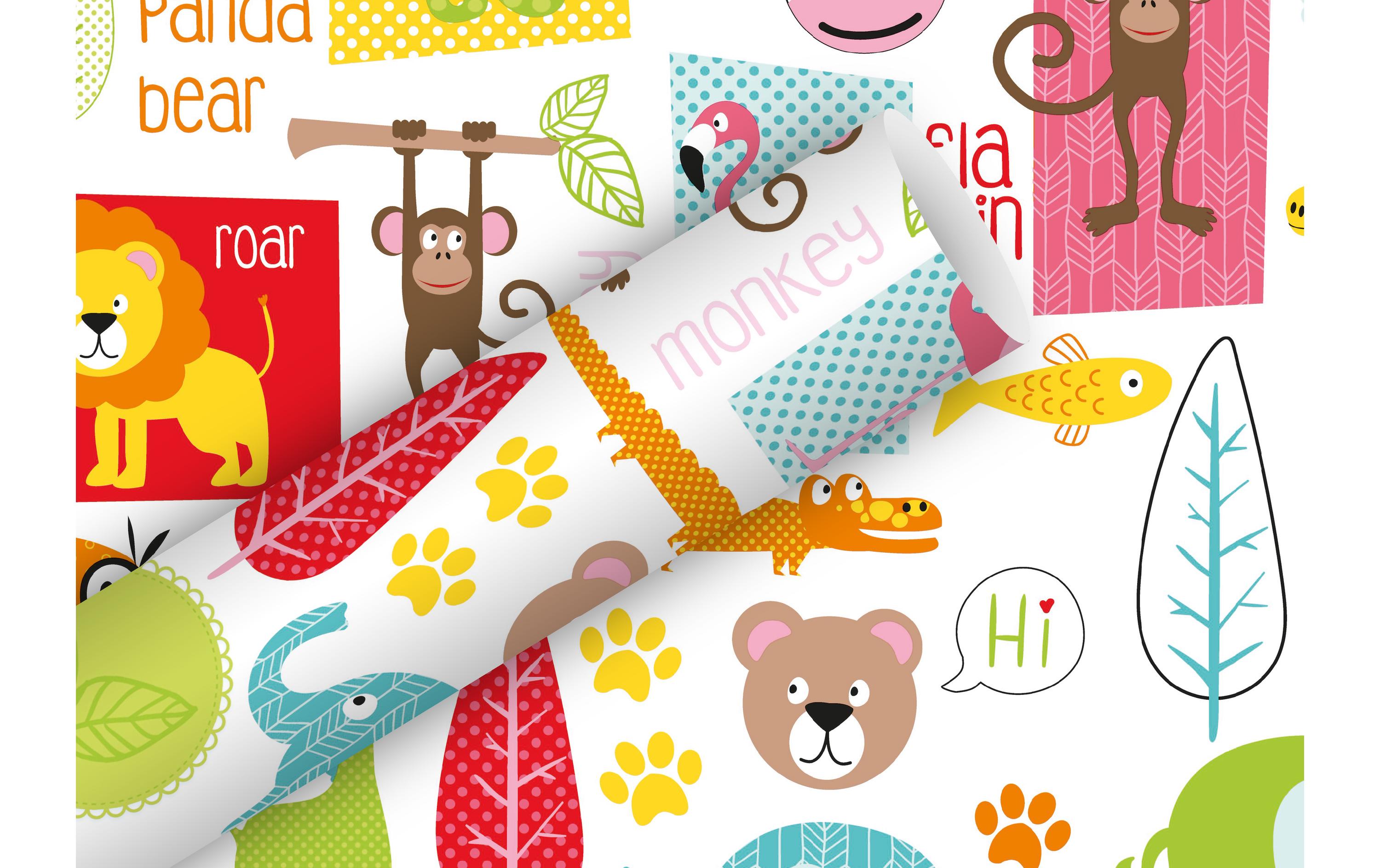 Geschenkpapier Little Zoo 2 m x 70 cmPapierrolle zum Einpacken von Geschenken