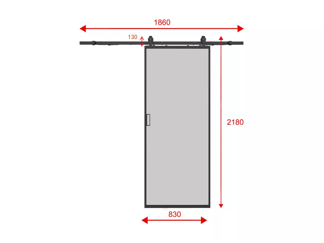 Porte coulissante avec système en applique - aluminium et verre trempé dépoli - H205 x L83 cm - LINCI II