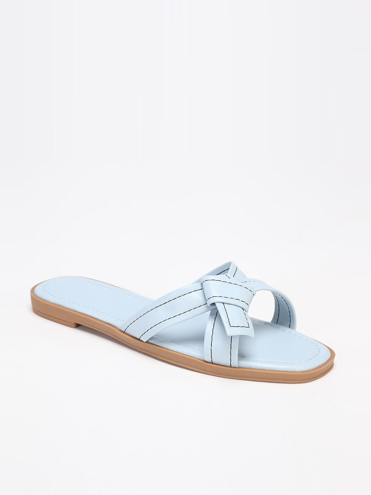 Mules à brides nouées avec surpiqures- Bleu