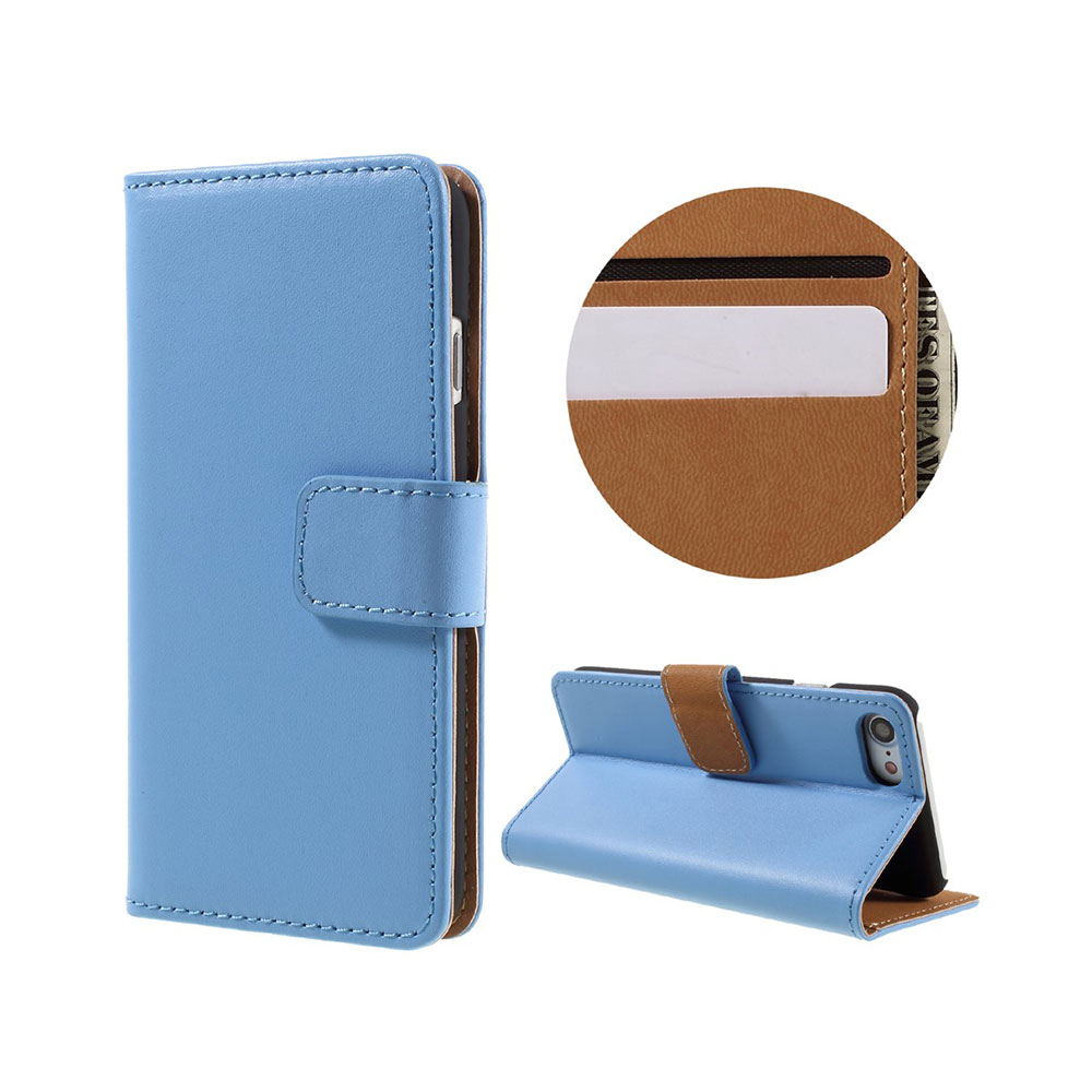 iPhone SE (2022/2020) / 8 / 7 Echtleder Tasche Flip Cover mit Karten Etui - Blau