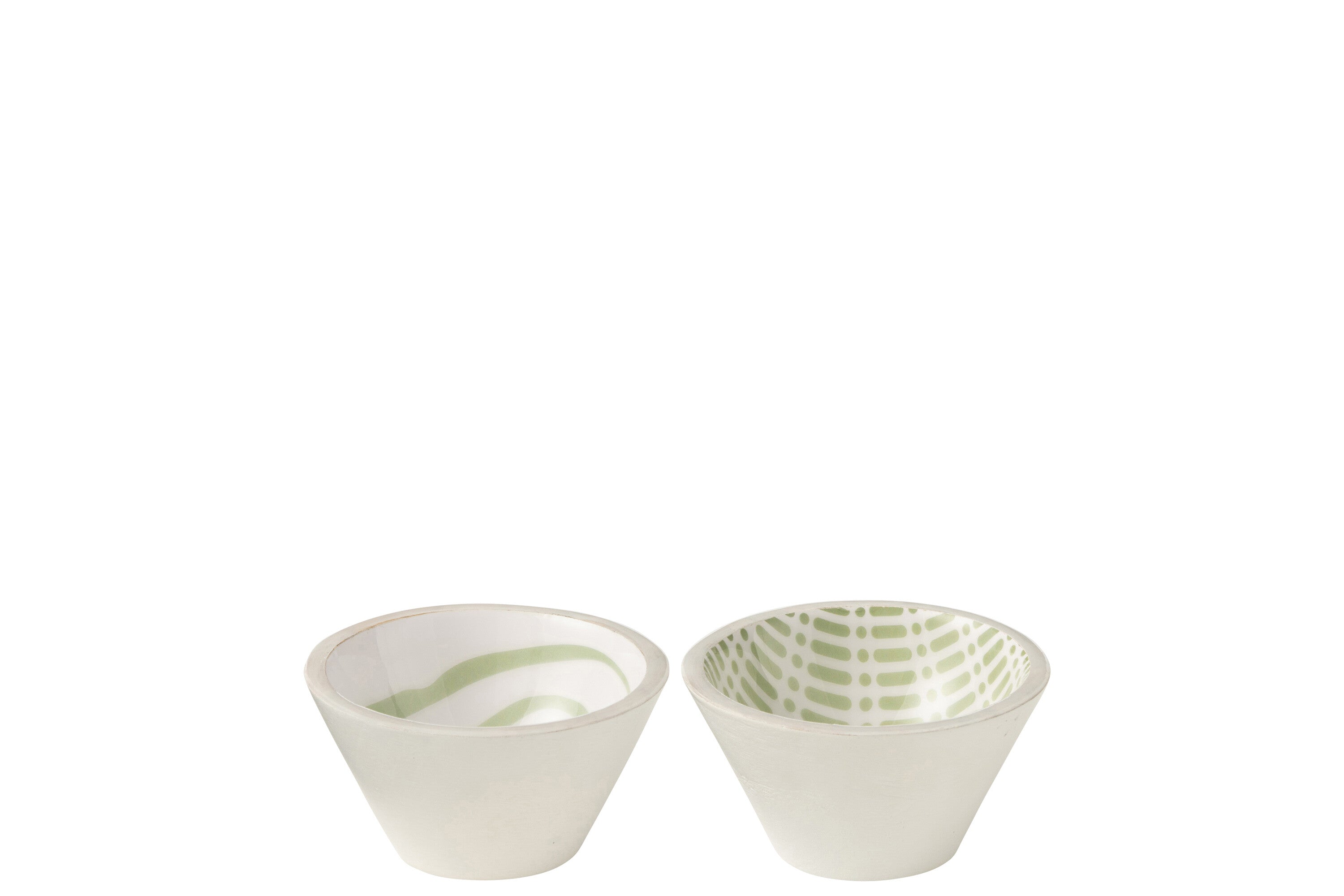 J-Line kom - hout - groen|wit - small - 2 stuks