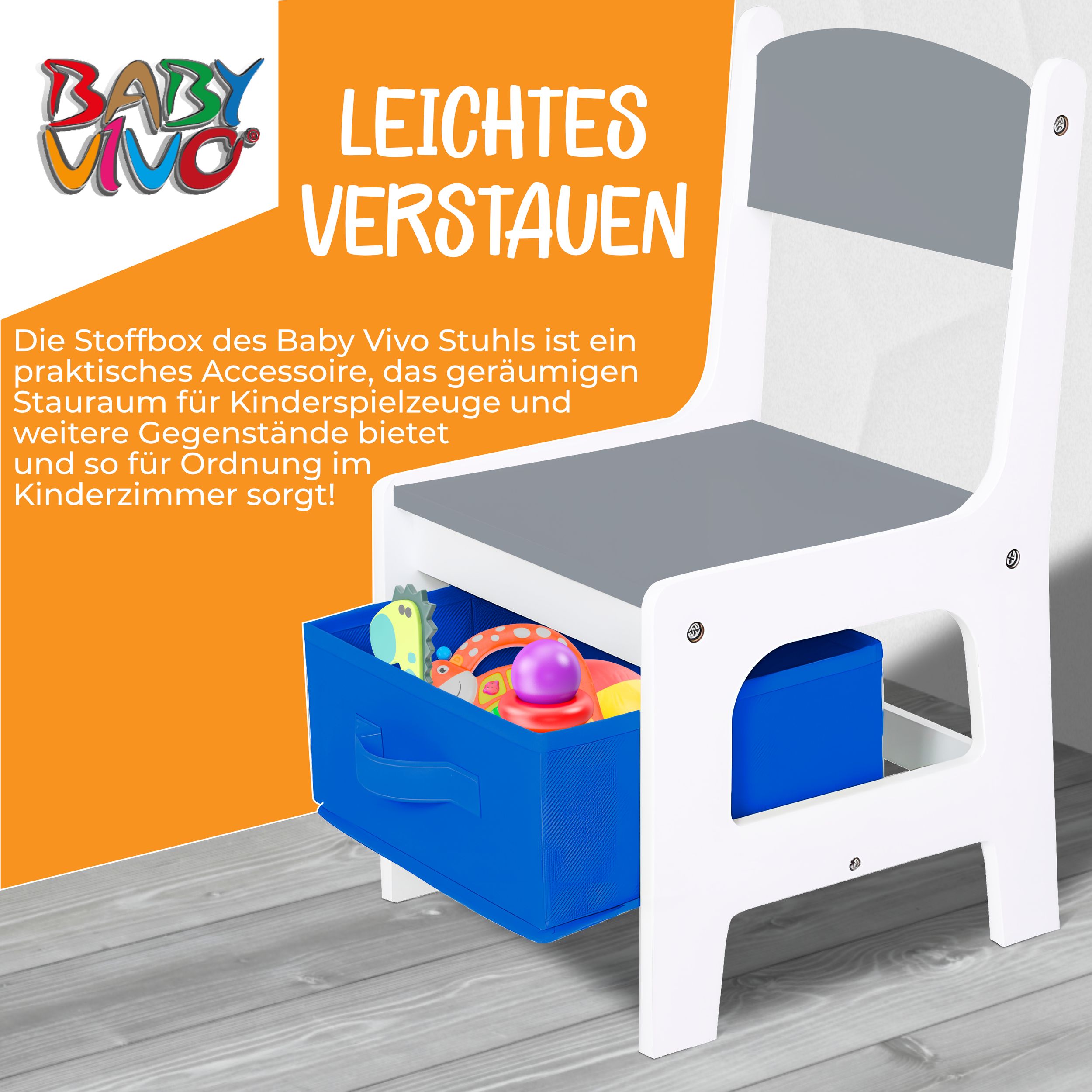 Baby Vivo Kindersitzgruppe mit multifunktionalem Tisch und 2 Stühlen aus Holz - Maurice in Dunkelblau