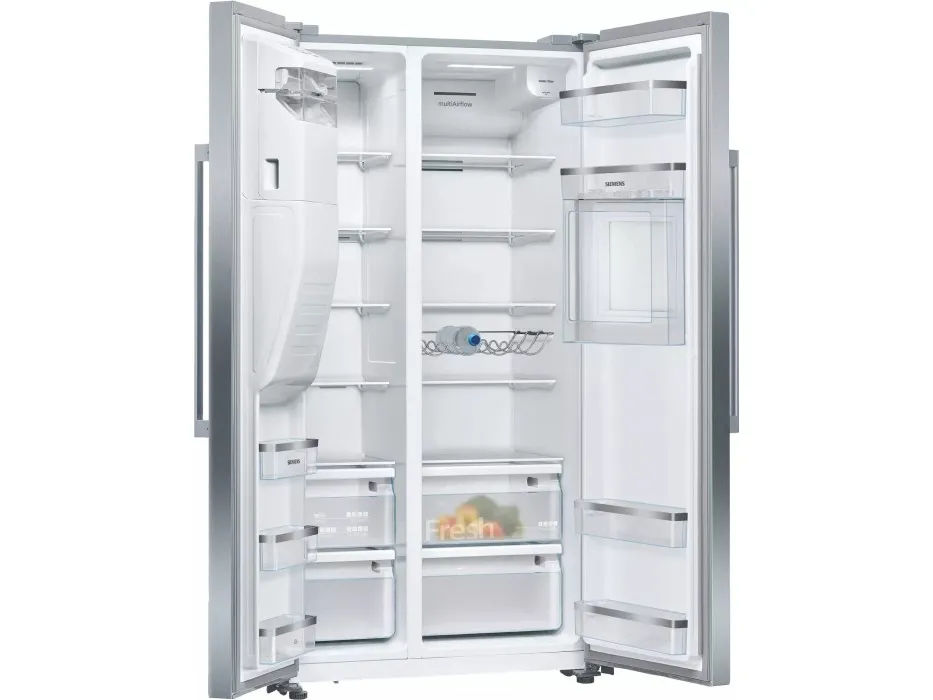 Siemens iQ500 KA93GAIEP - Køleskab/fryser - side ved side med vanddispenser, isdispenser - bredde: 90.8 cm - dybde: 76.2 cm - højde: 178.7 cm - 560 liter - Klasse E - rustfrit stål