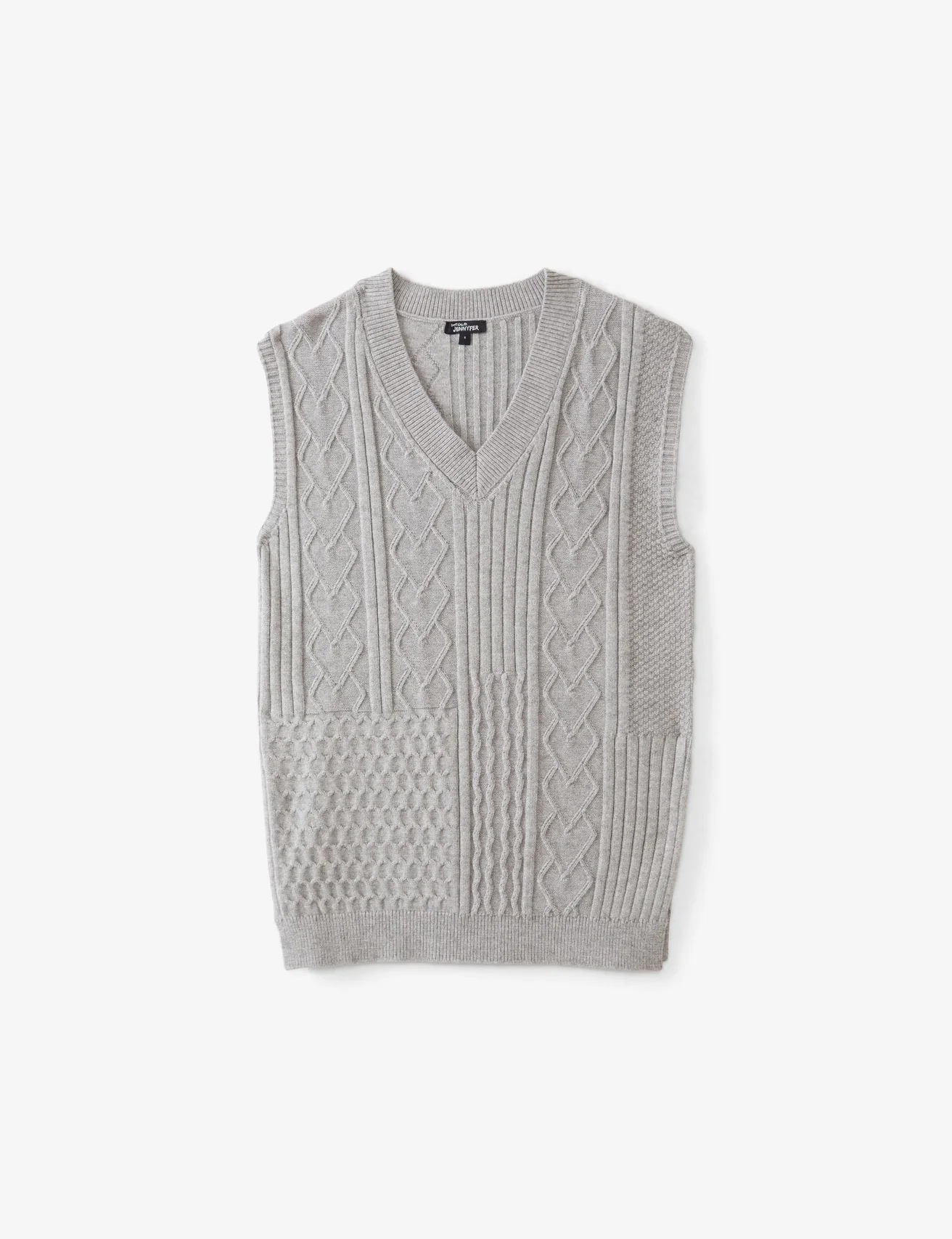 Pull sans manches en maille côtelée gris chiné