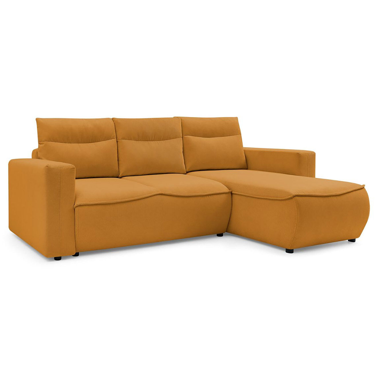 Bobochic Canapé d'angle droit convertible coffre jasmin velours côtelé jaune - 256x158x90 cm