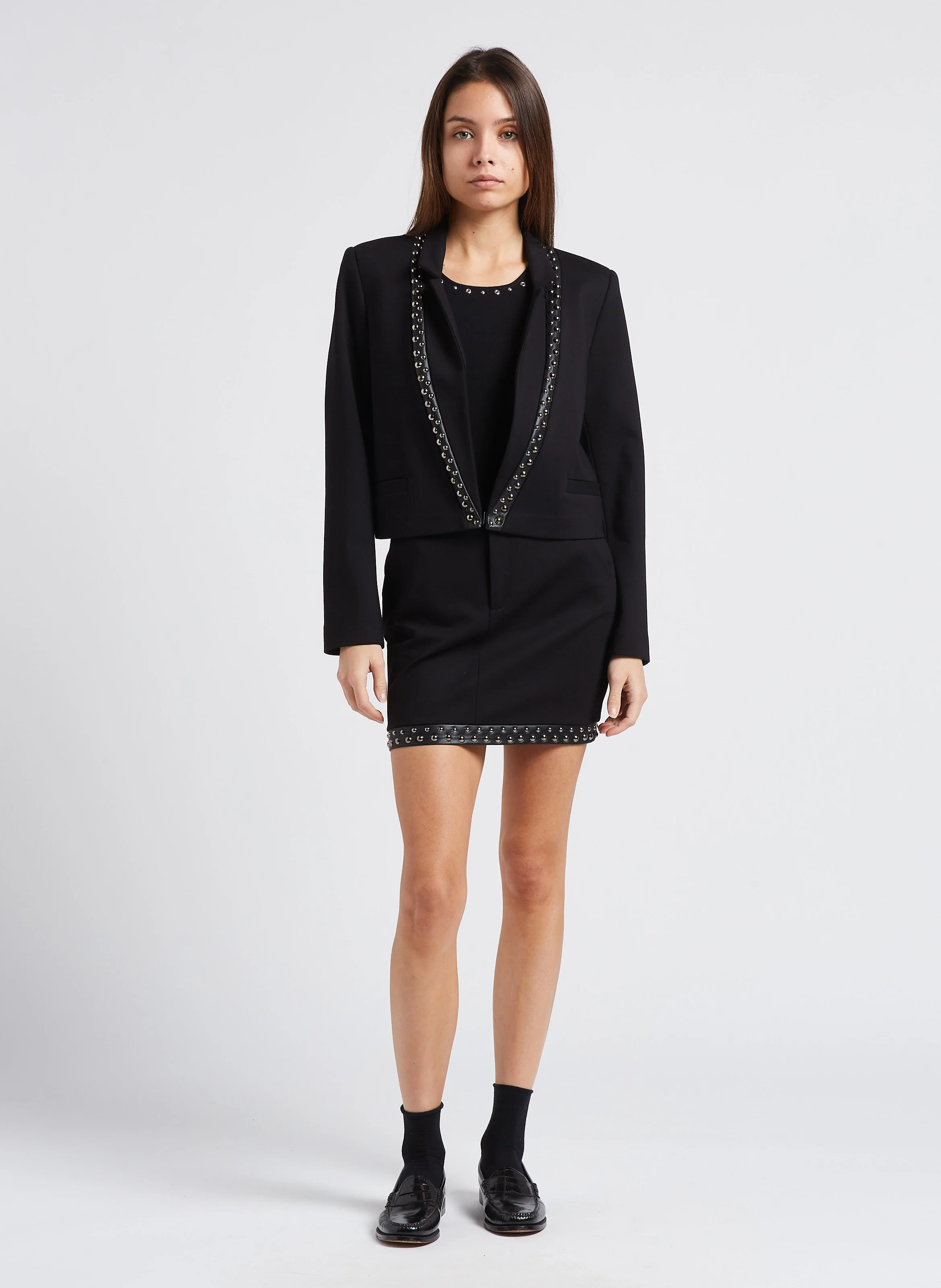 Top col rond en maille | Noir