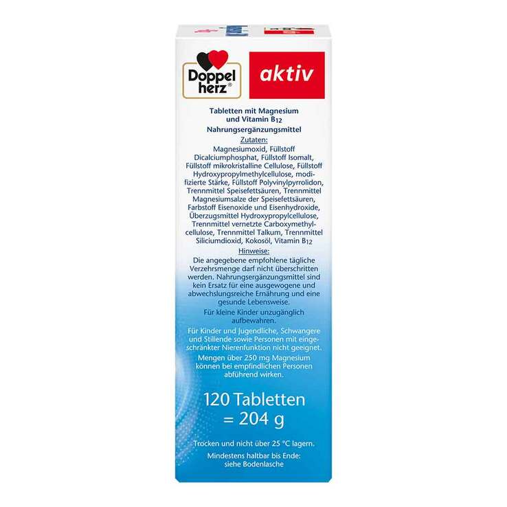 Doppelherz Magnesium 500 + B12 2-Phasen Depot Tabletten , 120 St