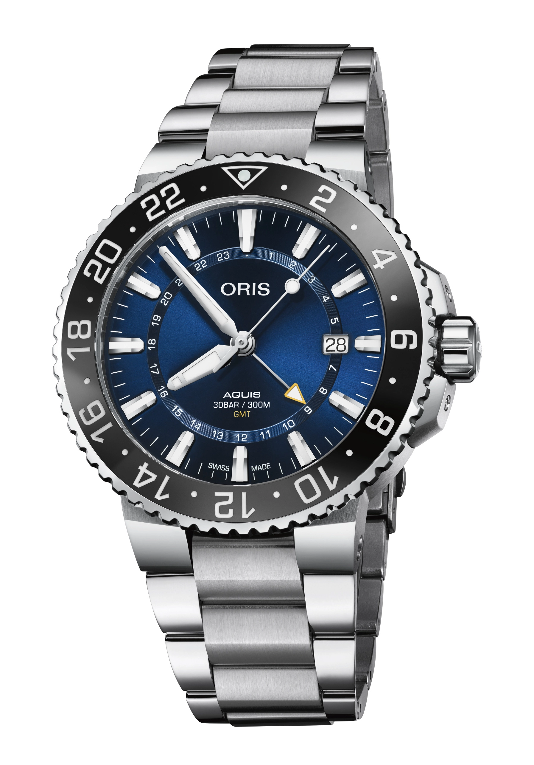 Oris Herrenuhr Aquis GMT Date Silber