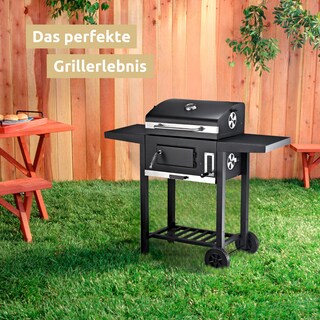 deluxe4home Holzkohlegrill GRILLWAGEN XXL 105 x 50 cm schwarz