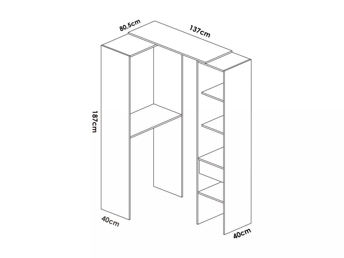 Armoire dressing double en bois mélaminé coloris blanc - Longueur 98 x Profondeur 41 x Hauteur 187 cm
