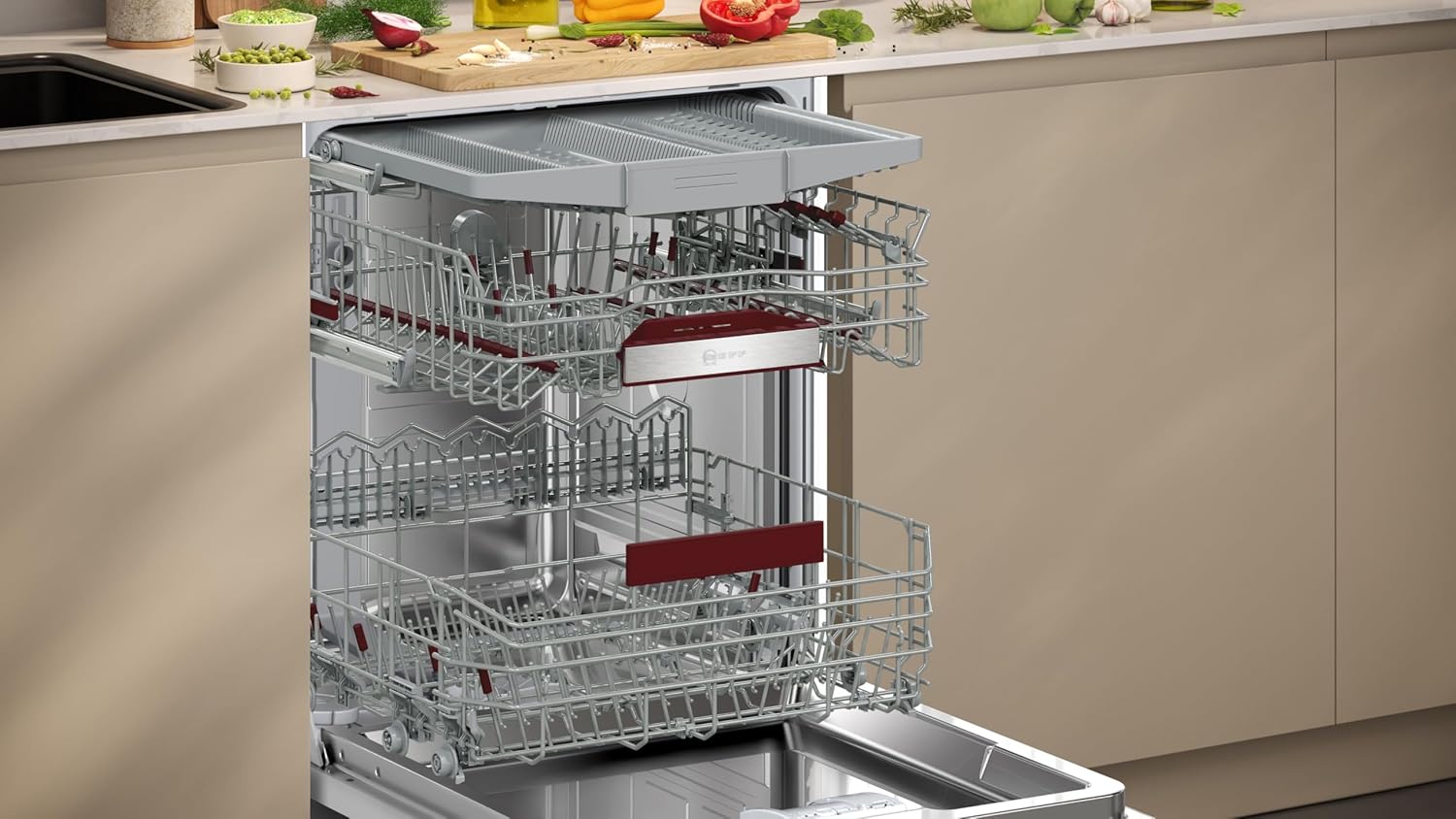 Neff S155ECX15E, N 50, Smarter Geschirrspüler Vollintegriert, 60 cm, Spülmaschine Made in Germany, Besteckschublade, Open Dry, starke Reinigung mit Chef 70°C, höhenverstellbarer Oberkorb, Time Light