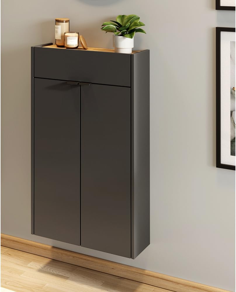 Lomadox Flurschrank Schuhschrank 56cm in grau mit Eiche ideal für schmale Flure, B/H/T ca. 56/97/22 cm