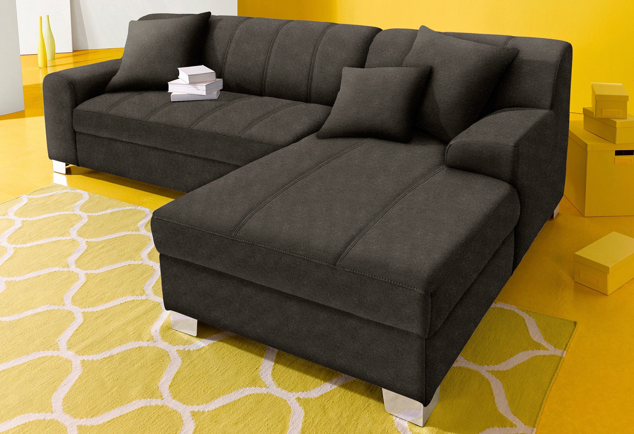 DOMO collection Ecksofa »Turah incl. Zierkissen, moderne Steppung, auch in Leder« wahlweise mit Bettfunktion, Schlafsofa, B/T/H: 239/152/75 cm, L-Form