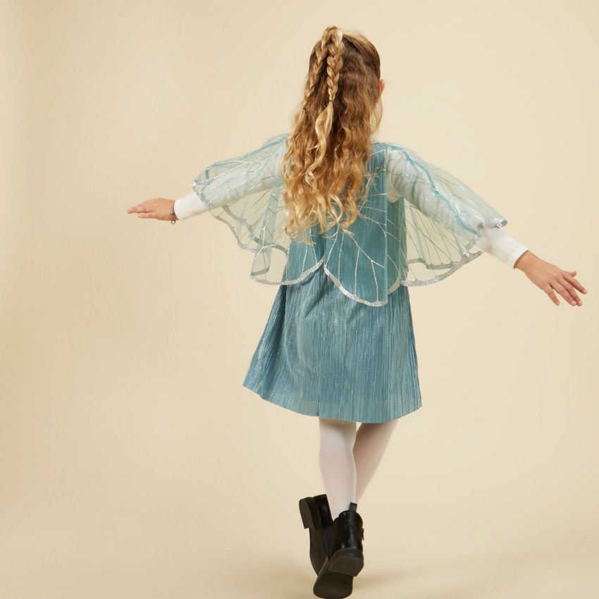 Robe plissée avec cape en tulle pour fille - Kaki