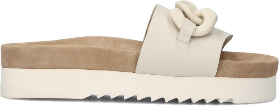 Maruti Witte Leren Slipper met Kettingdetail Beige Dames