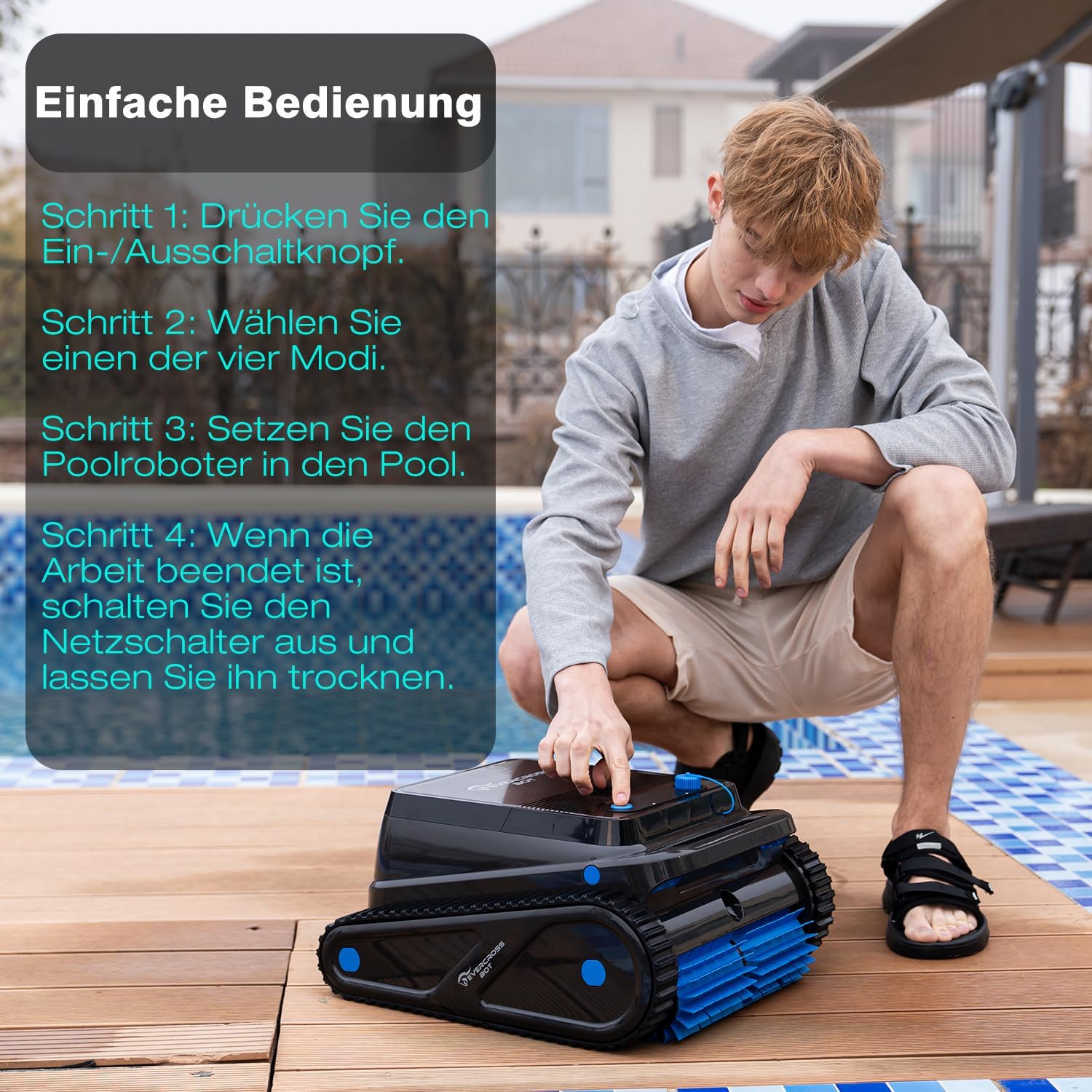 U8 Poolroboter Boden und Wand, Kabelloser Poolsauger Akku mit Wasserlinienreinigung, 120 Min Batterielaufzeit, Intelligenter Navigation, Selbsteinparkfunktion, Reinigungsfläche bis 200㎡