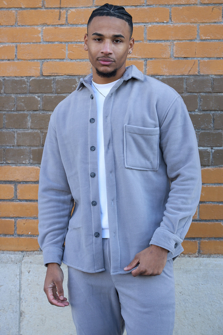 Ensemble 2 pièces chemise + jogging texturée gris