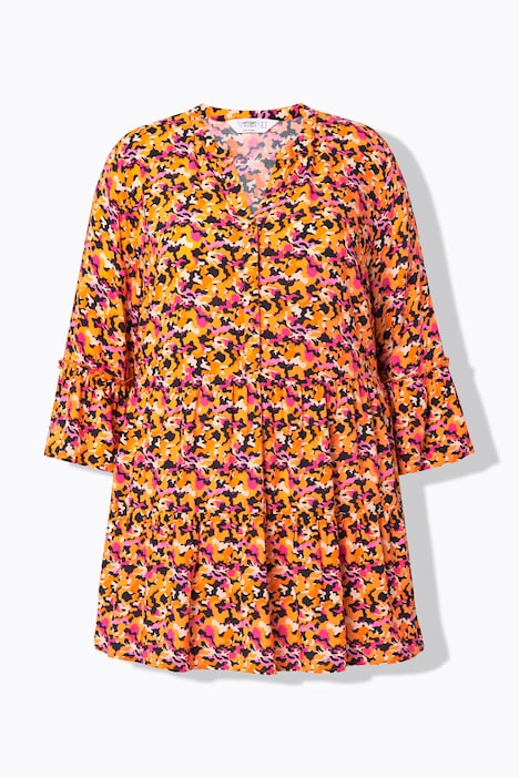 Tunikabluse, A-Linie, Camouflage-Print, Volants