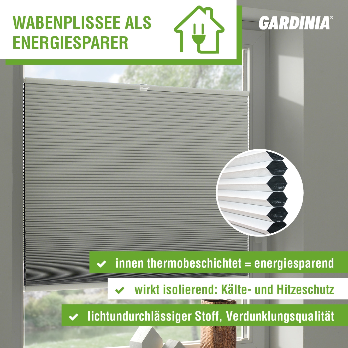 GARDINIA Wabenplissee »Concept Thermo-Abdunklung« verdunkelnd energiesparend mit Bohren verspannt energiesparend und abdunkelnd mit Thermobeschichtung