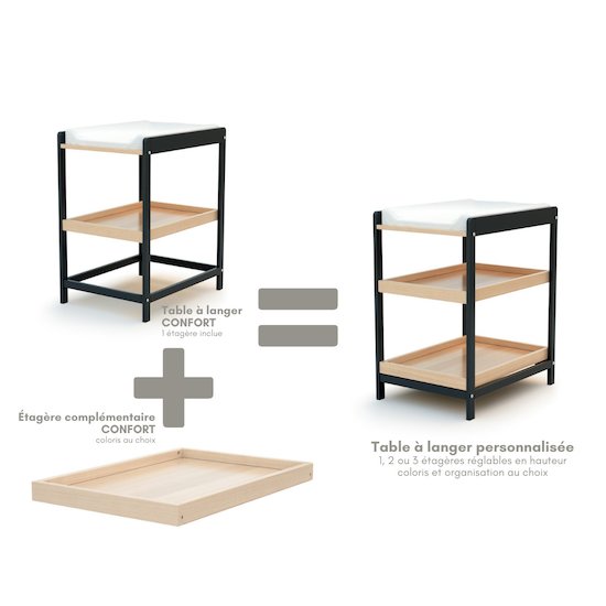 Confort table à langer   Graphite/Hêtre        de               AT4