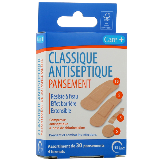 Care+ Pansement antiseptique prédécoupé - Plaies superficielles