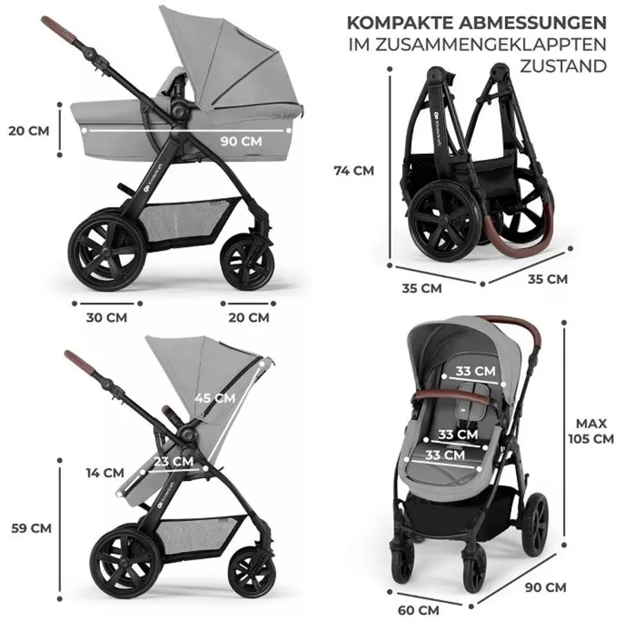 Kinderkraft Kombikinderwagen 3 in 1 MOOV CT MINK PRO GREY