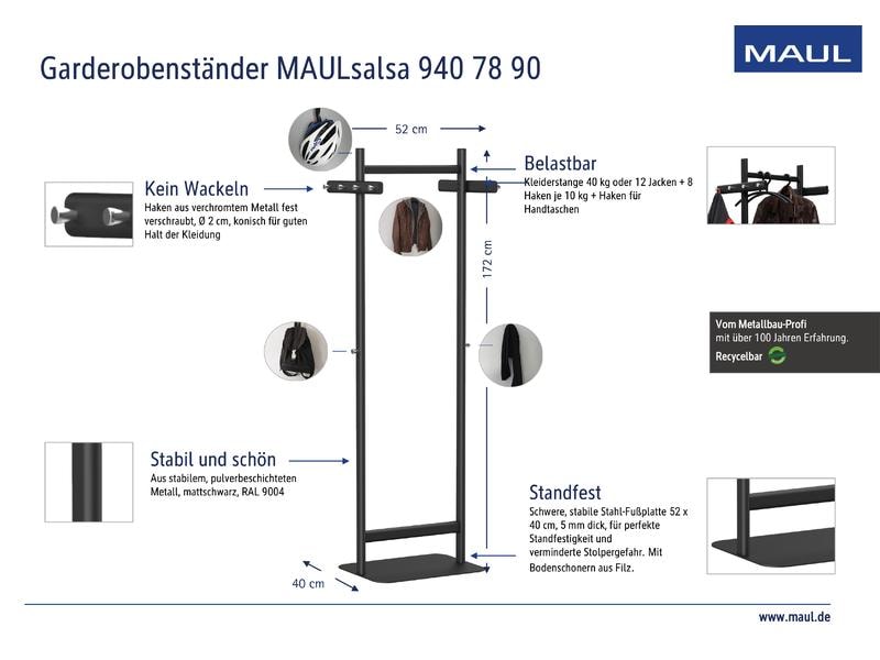Maul Garderobenständer Salsa 173 cm, Schwarz Standgarderobe aus Stahl