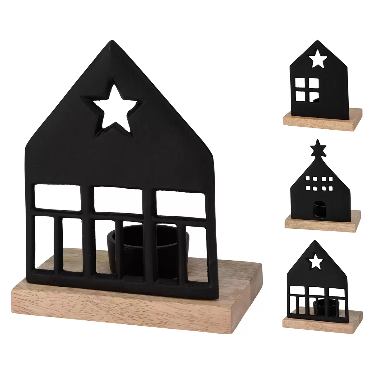 Teelichthalter Haus XMAS natur,schwarz