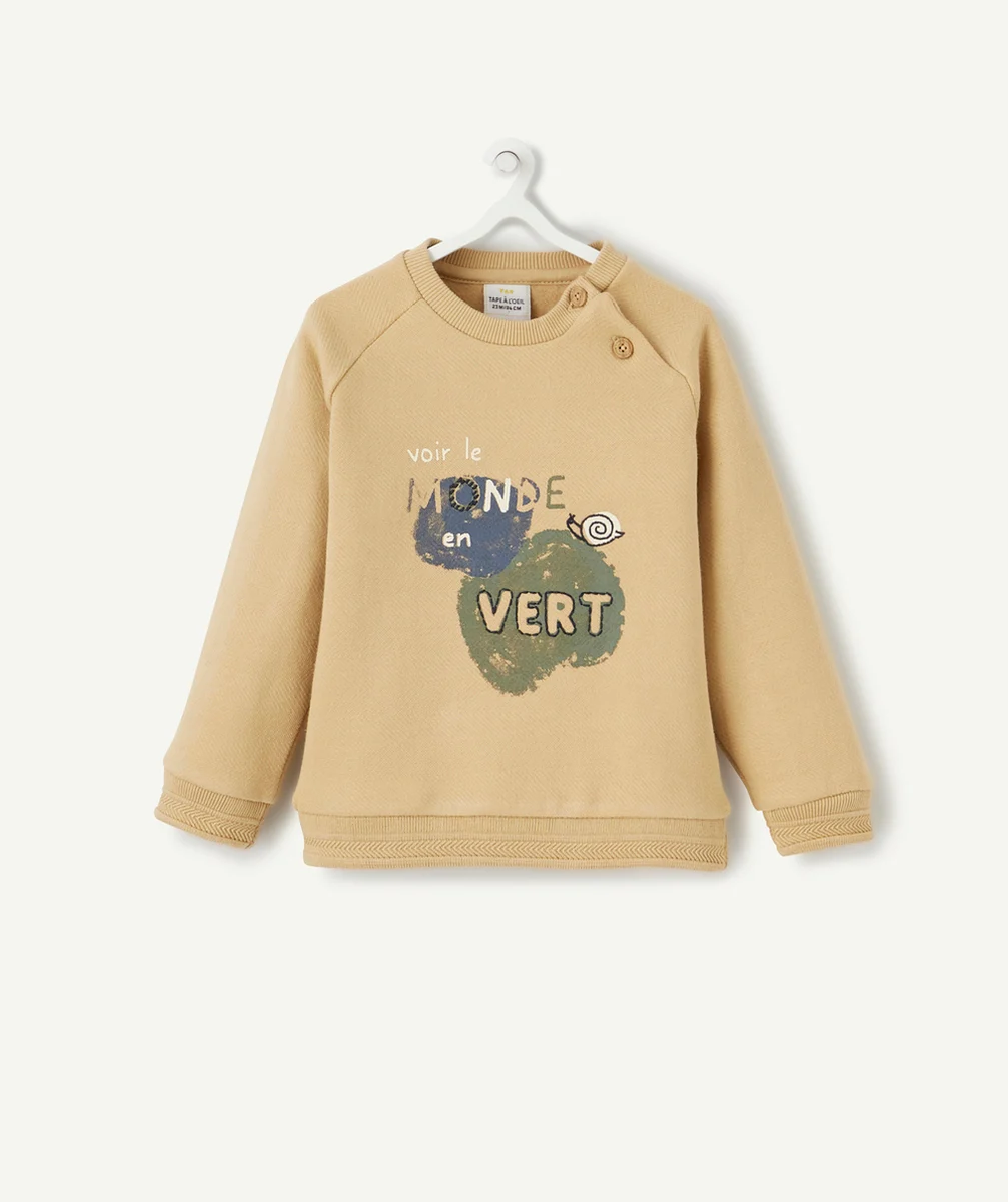 SWEAT BÉBÉ GARÇON EN FIBRES RECYCLÉES BEIGE AVEC MESSAGE