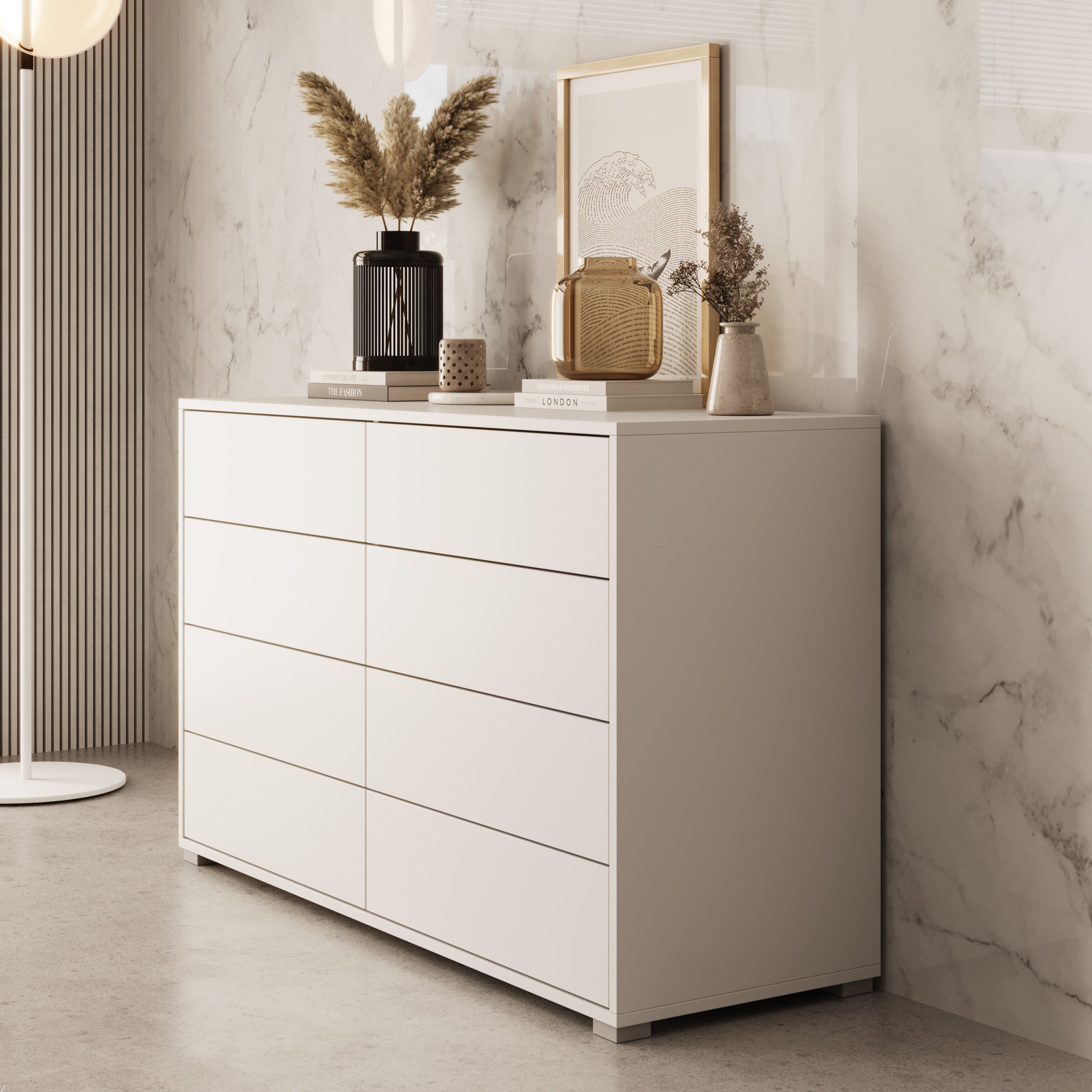 Gideon - Ladekast 8 lades - Wit - 120x41x93 cm