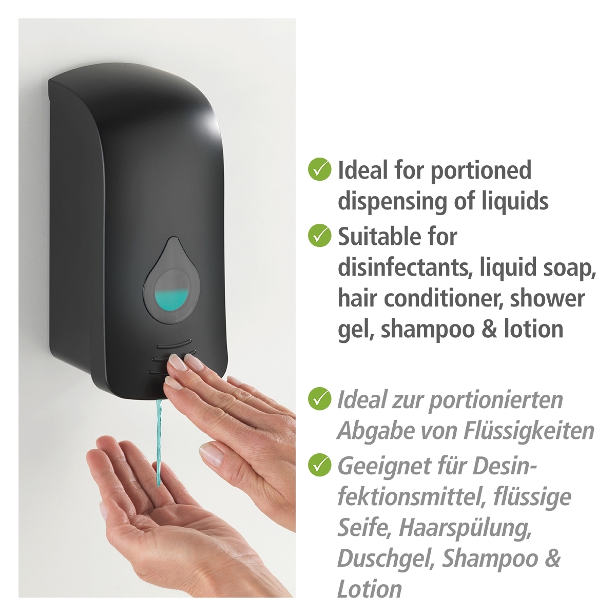 Wenko Ranera desinfectie & zeep wanddispenser 750 ml kunststof mat zwart