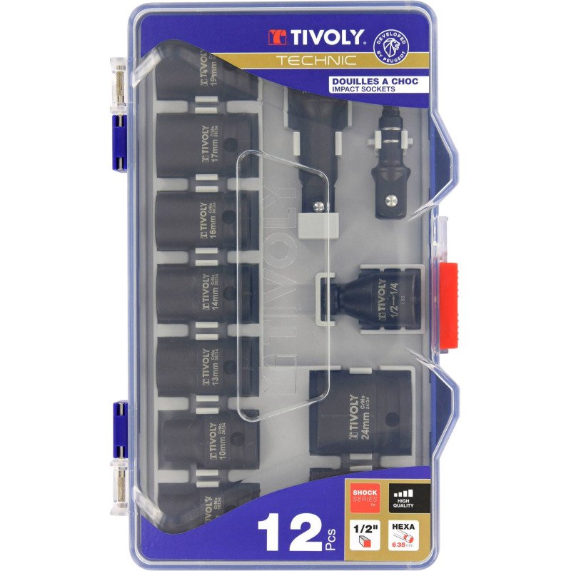 Douilles à choc Tivoly Technic Ø 8 à 24 mm + accessoires - Coffret de 12 pièces
