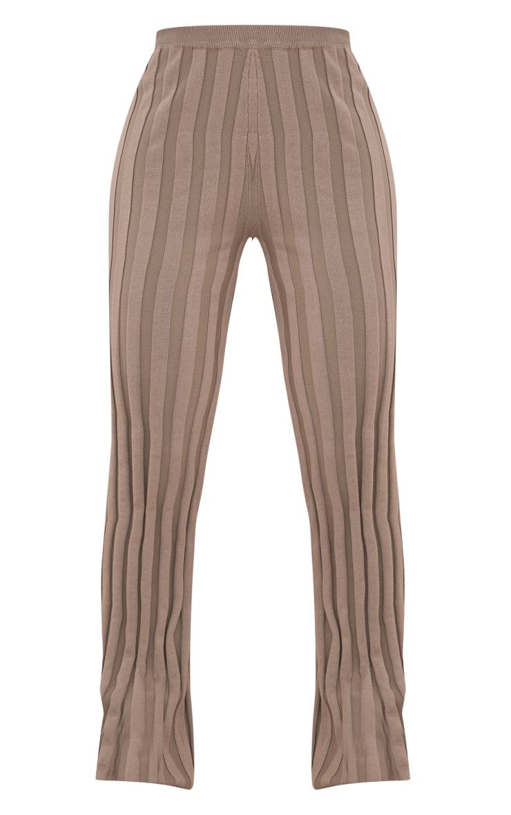 Kaki Pantalon En Maille À Larges Côtes