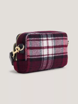Bolsa transversal icônica com estampa xadrez tartan