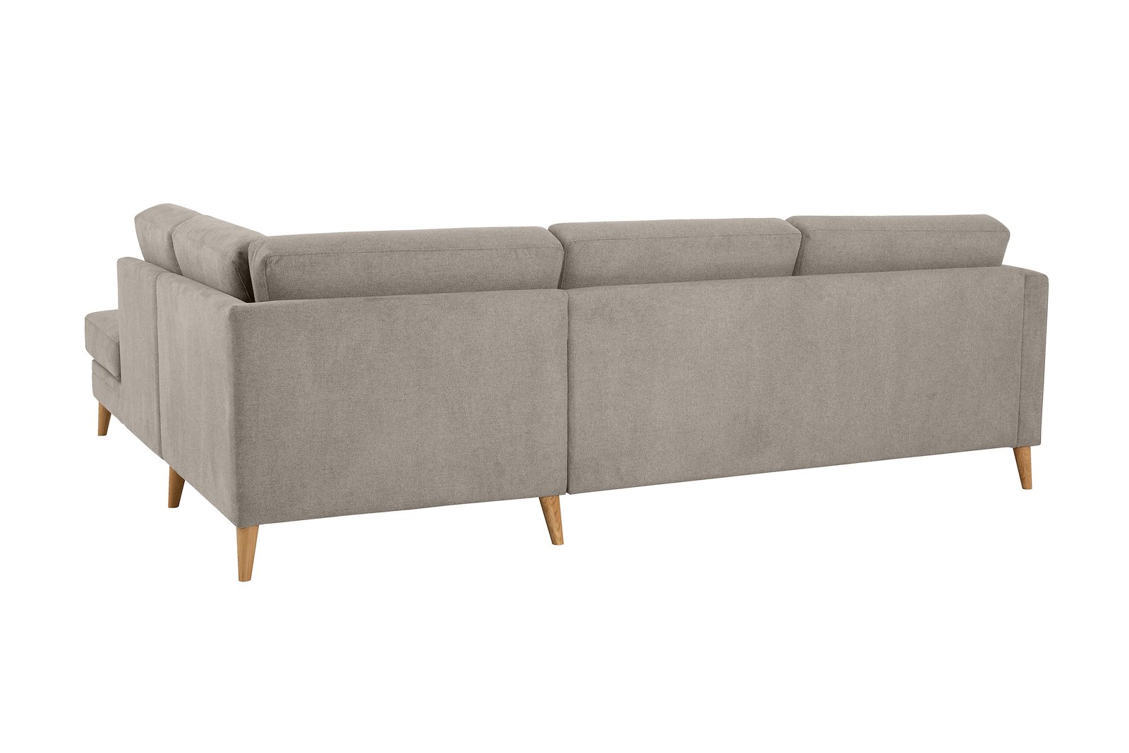 Eden hjørnesofa 2,5-seter med åpen ende høyre. Tekstil Brooklyn 14 Latte med ben i eik natur (15137).