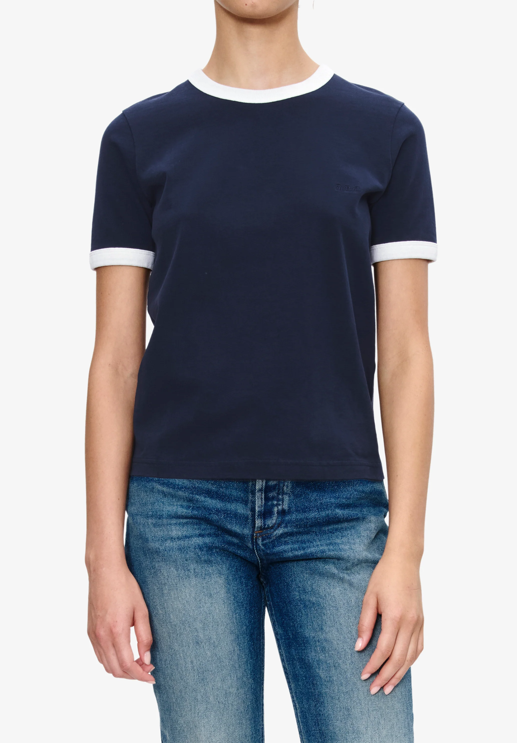 t-shirt crop manche courte contrasté - Dark navy