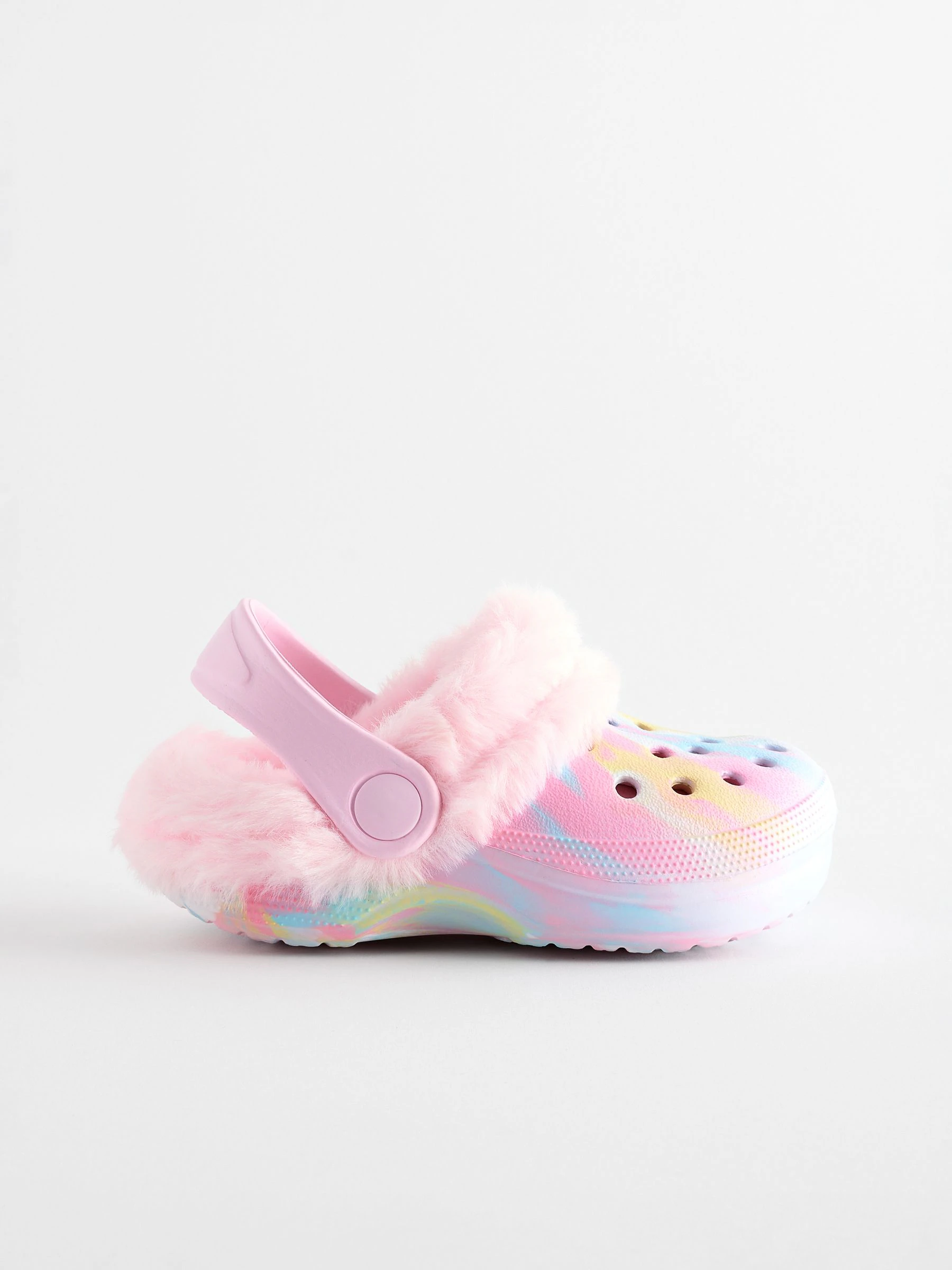 Roze met gemarmerde print - Pantoffelklompen met voering van imitatiebont