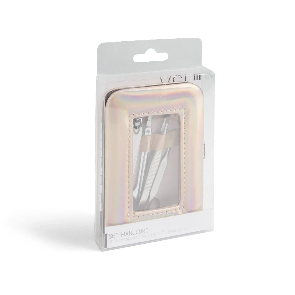 Set manucure 5 pièces avec trousse iridescente - 4 modèles