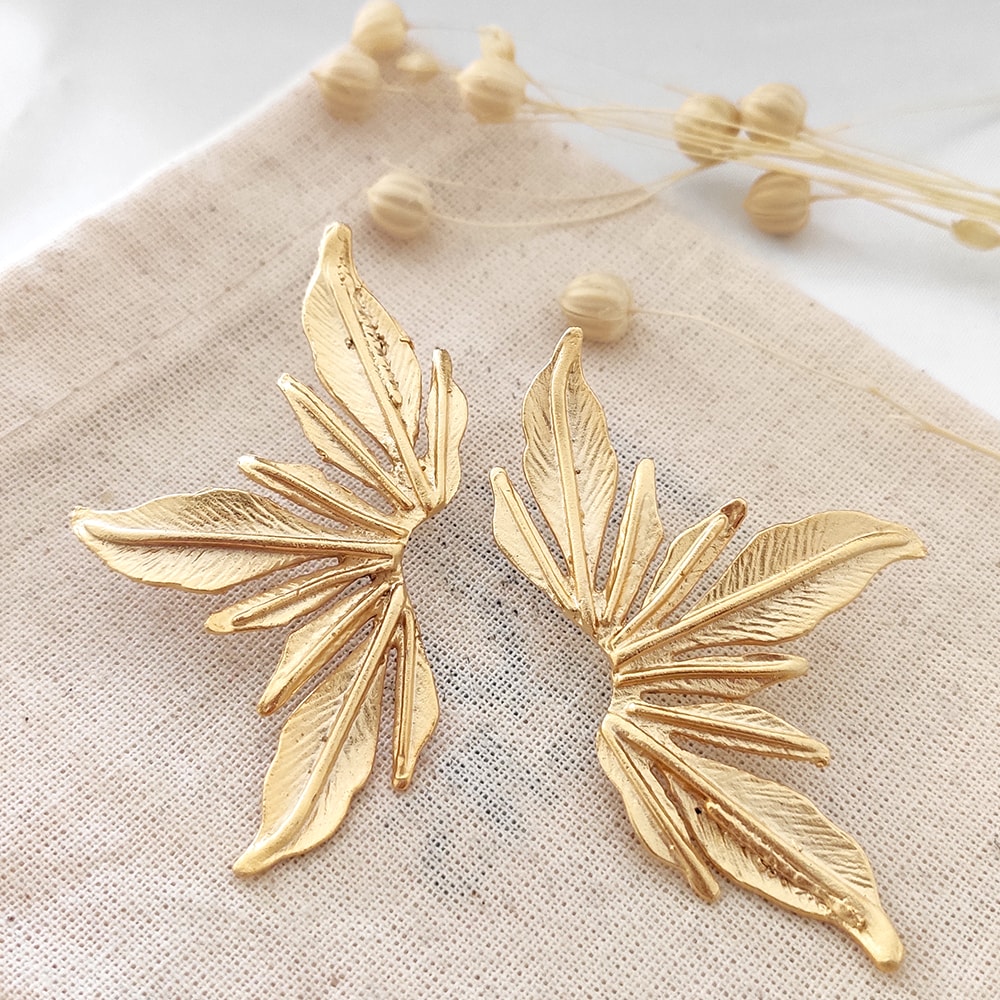 Boucles d'oreilles feuilles - Laiton plaqué or
