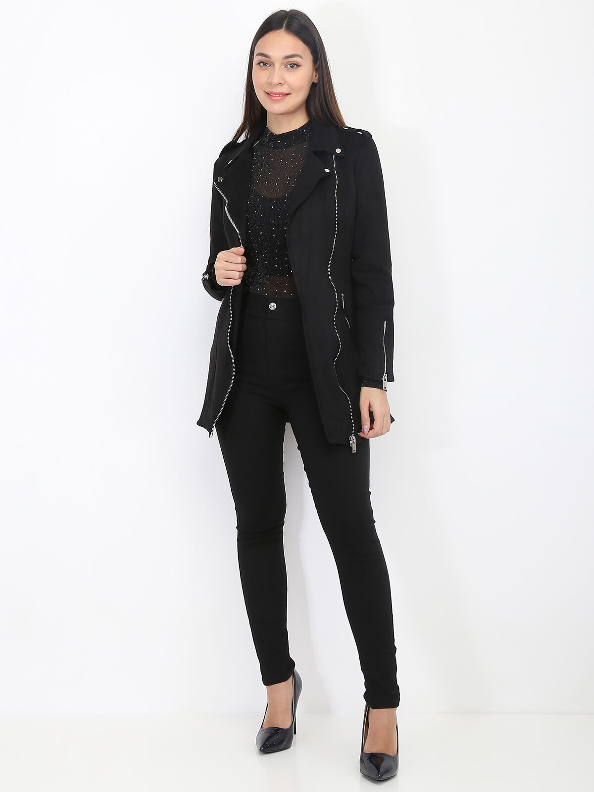 Manteau en suédine- Noir