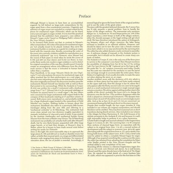 Bärenreiter Mozart Werke for Orgel