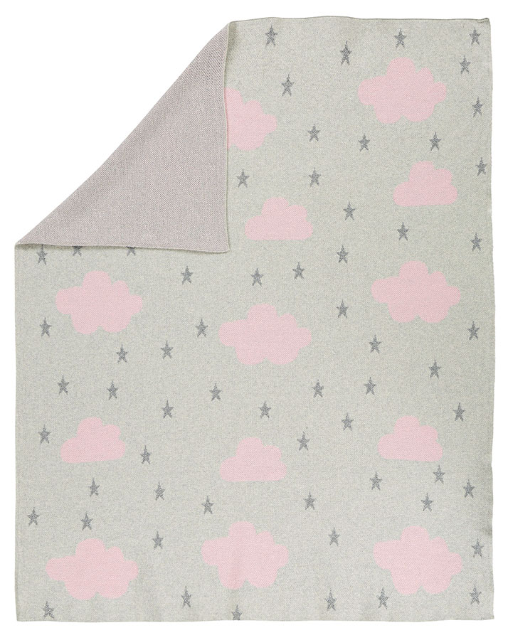 Strickdecke CLOUD AND STAR (100x75) aus Baumwolle in grau/rosa