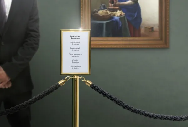 Securit® Classic Gold afspærringsstolpe på fod rustfrit stål