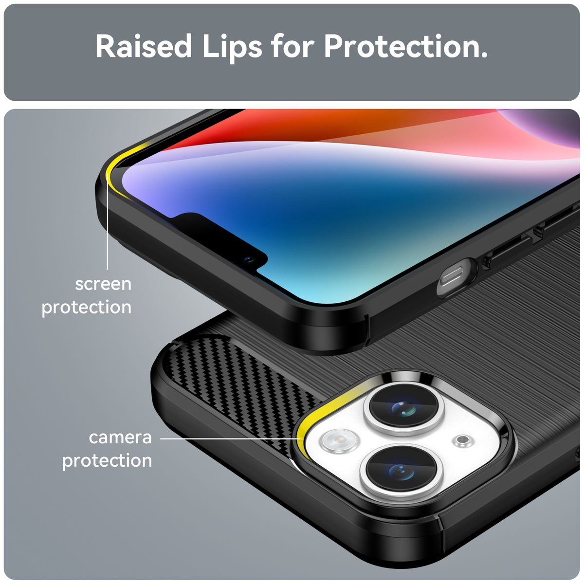 Hülle Handy Schutz für Apple iPhone 15 Plus Case Cover Tasche Etui Carbon Bumper