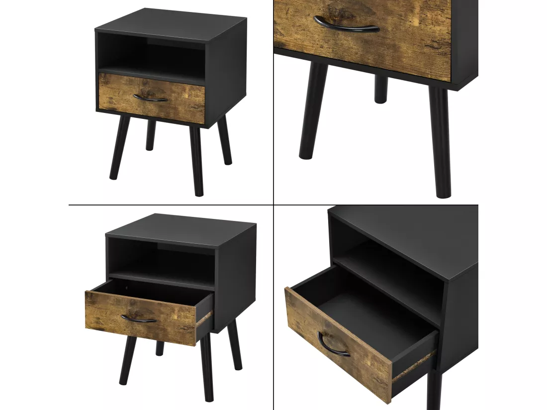 Lot de 2 tables d'appoint Gävle noir effet bois foncé [en.casa]