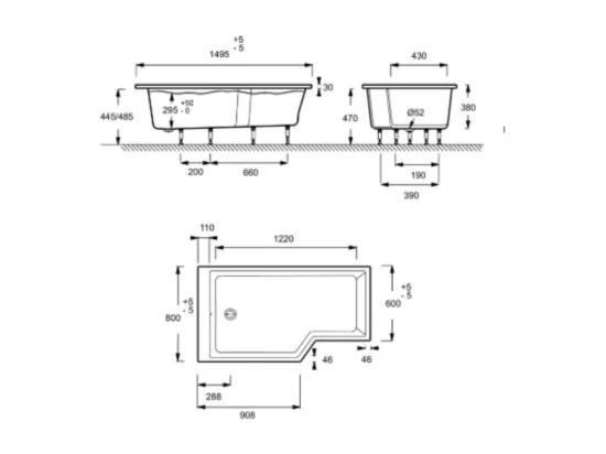 Pack baignoire bain douche antidérapante 150 x 80 JACOB DELAFON Neo blanc mat version gauche + tablier